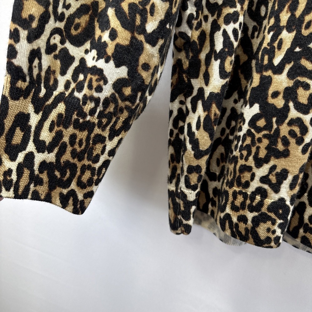 Talbots Women's Merino Wool Sweater Top Size 1X Black Brown Leopard Long Sleeves - Picture 4 of 9
